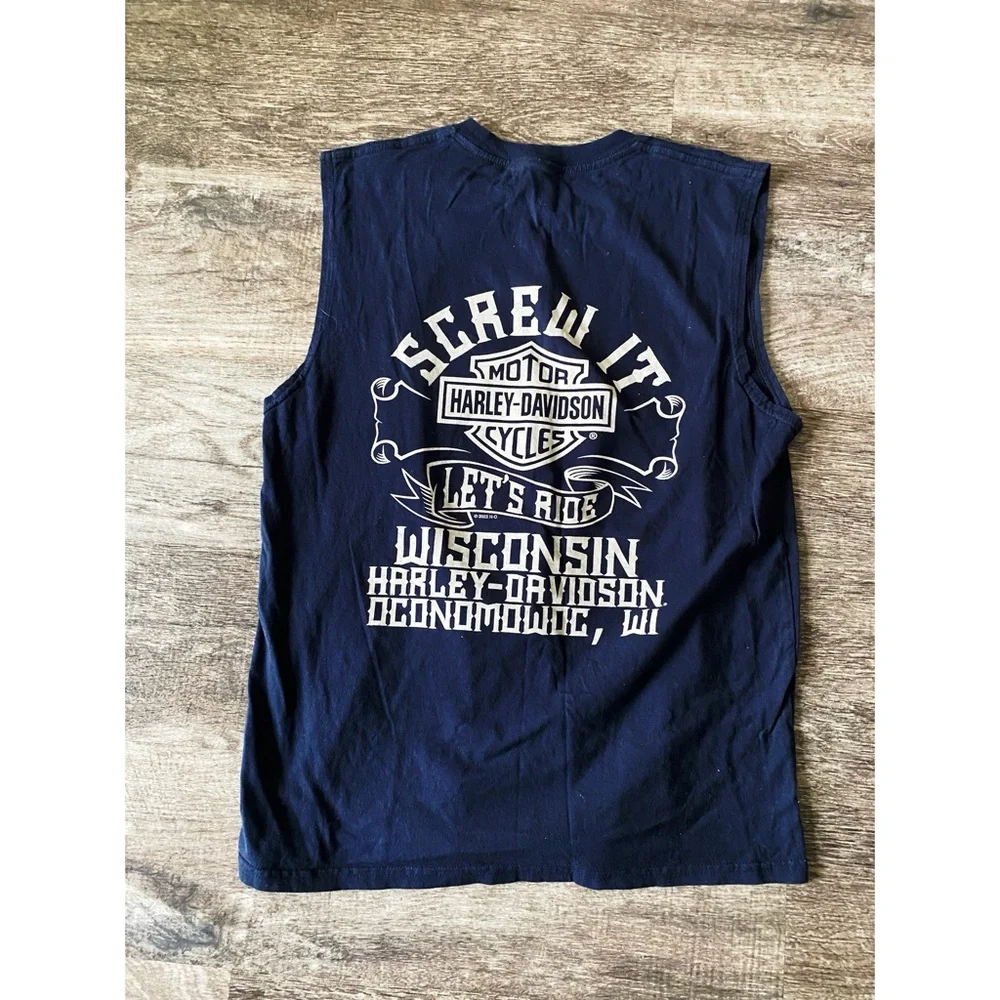 HARLEY DAVIDSON Men’s Navy Blue Graphic Tank Top - Picture 3 of 3